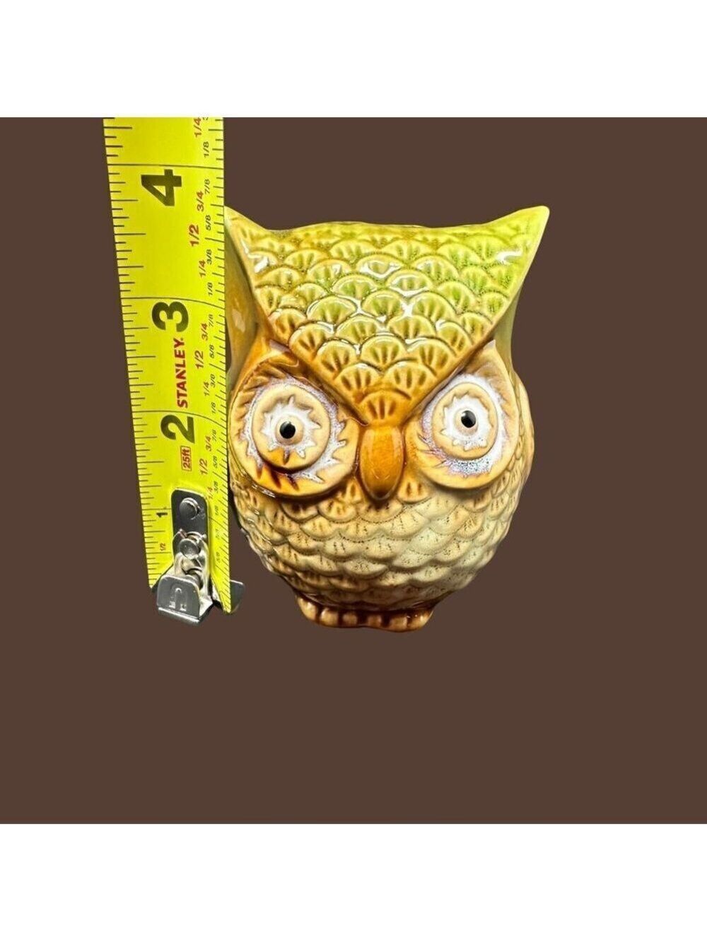 Retro Owl Ceramic Figurine Brown Green Mid Century Pottery Home Décor Fall MCM